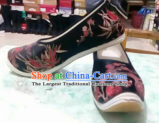 Traditional Chinese Wedding Black Satin Shoes Handmade Hanfu Shoes Ancient Princess Shoes for Women