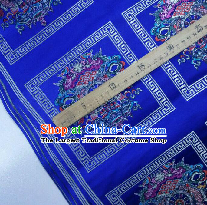 Asian Chinese Traditional Buddhism Eight Treasures Pattern Design Royalblue Brocade Fabric Tibetan Robe Silk Material