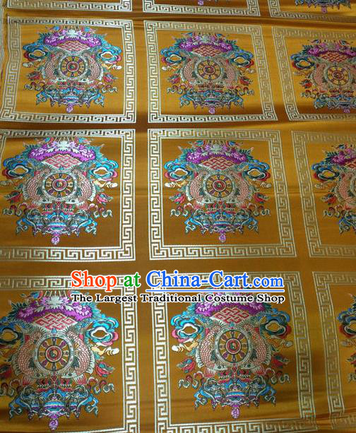 Asian Chinese Traditional Buddhism Implement Pattern Design Yellow Brocade Fabric Tibetan Robe Silk Material