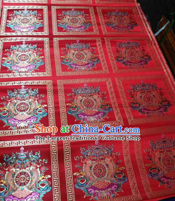 Asian Chinese Traditional Buddhism Implement Pattern Design Red Brocade Fabric Tibetan Robe Silk Material