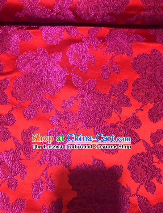 Asian Chinese Traditional Peony Pattern Design Rosy Brocade Fabric Cheongsam Silk Material