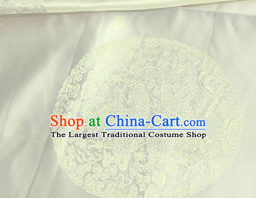Asian Chinese Traditional Round Dragon Pattern Design White Brocade Fabric Cheongsam Silk Material