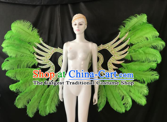 Customized Halloween Samba Dance Green Feather Props Brazil Parade Wings Backboard for Women