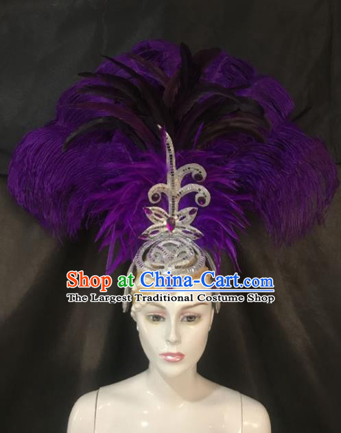 Customized Halloween Carnival Stage Show Purple Feather Giant Hair Accessories Brazil Parade Samba Dance Headpiece for Women