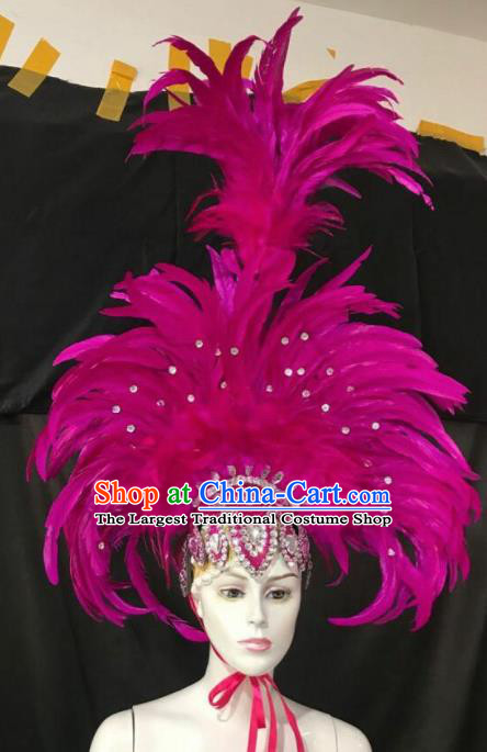 Customized Halloween Carnival Stage Show Rosy Feather Giant Hair Accessories Brazil Parade Samba Dance Headpiece for Women