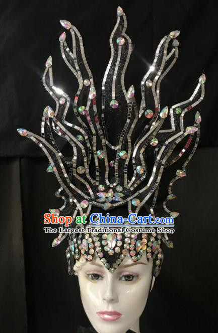 Customized Halloween Carnival Stage Show Giant Black Hair Accessories Brazil Parade Samba Dance Headpiece for Women