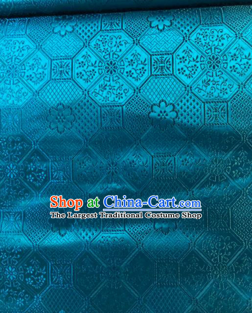 Asian Chinese Traditional Galsang Flower Pattern Design Blue Brocade Fabric Cheongsam Silk Material