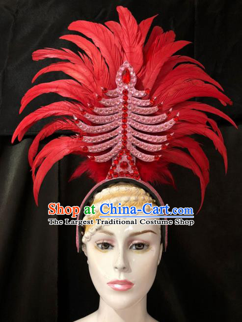 Customized Halloween Carnival Red Feather Hair Accessories Brazil Parade Samba Dance Giant Headpiece for Women