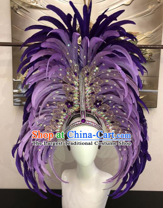Customized Halloween Carnival Purple Feather Hair Accessories Brazil Parade Samba Dance Giant Headpiece for Women