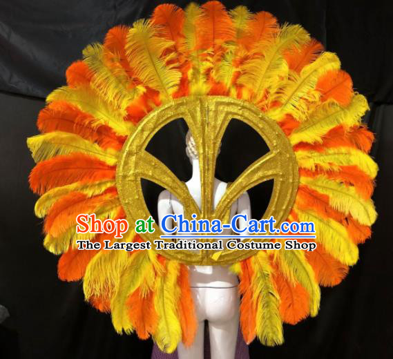 Customized Halloween Samba Dance Prop Brazil Parade Yellow Feather Wings Backboard for Women