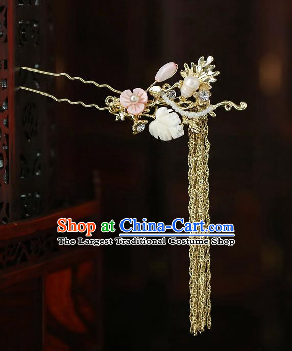 Top Chinese Traditional Shell Tassel Hair Clip Handmade Hanfu Hairpins Hair Accessories for Women
