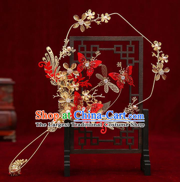 Chinese Traditional Wedding Red Butterfly Fan Ancient Bride Palace Fans for Women