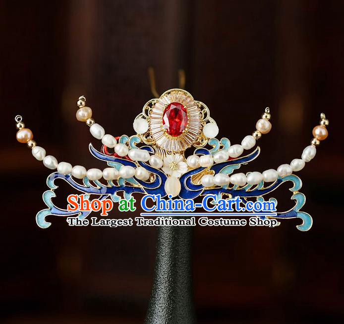 Top Chinese Traditional Red Crystal Pearls Hair Clip Handmade Hanfu Hairpins Hair Accessories for Women