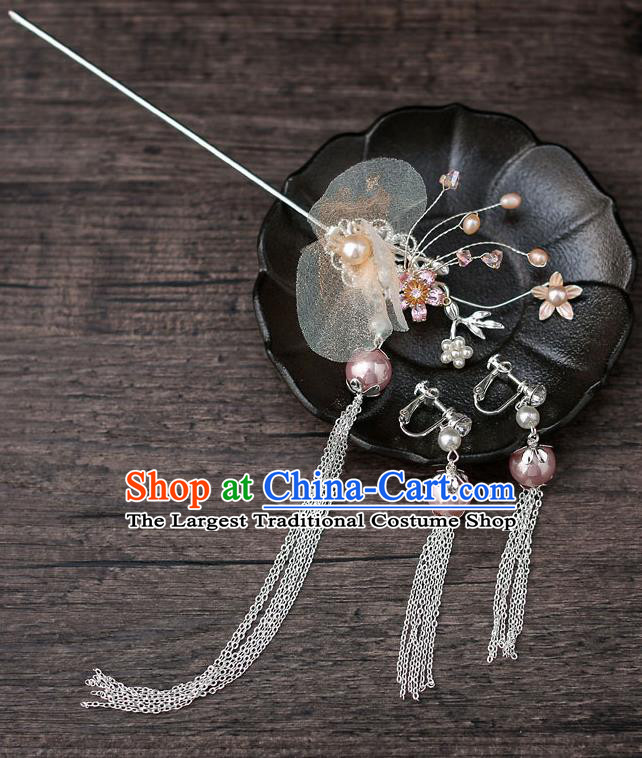 Top Chinese Traditional Silk Flower Hair Clip Handmade Hanfu Hairpins Hair Accessories for Women