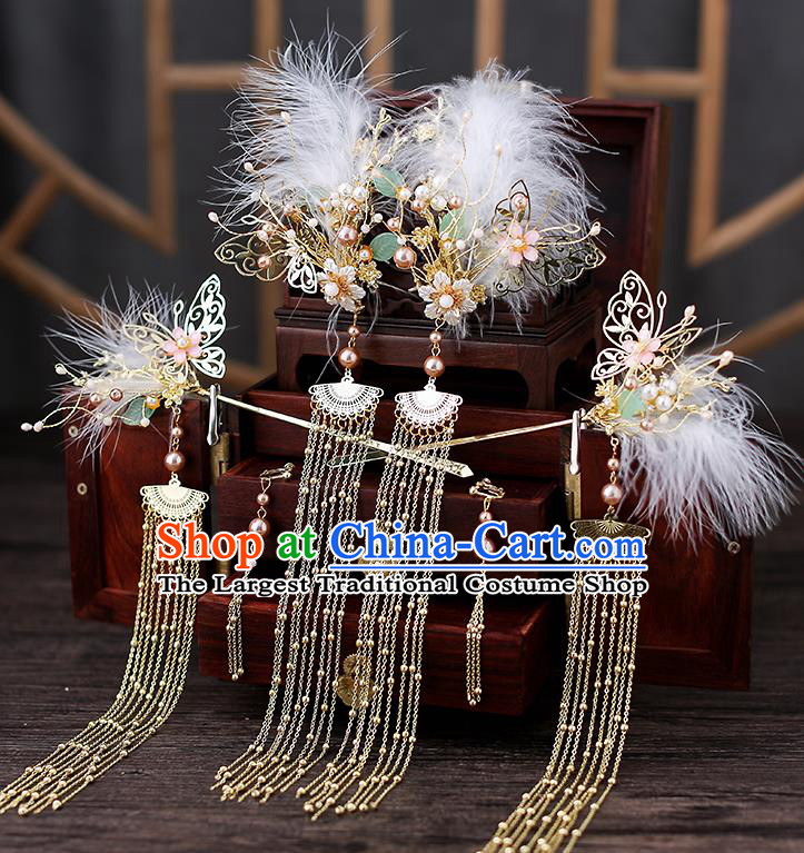 Top Chinese Traditional Bride Butterfly Hair Claws Handmade Hairpins Wedding Hair Accessories Complete Set