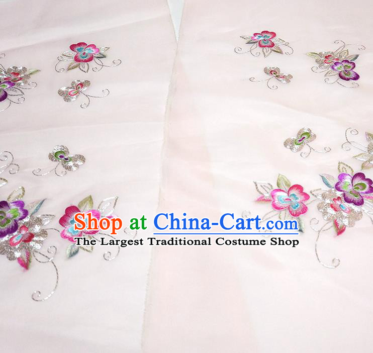 Asian Chinese Traditional Embroidered Pattern Design Light Pink Silk Fabric China Hanfu Silk Material