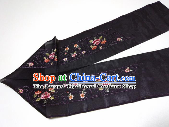 Asian Chinese Traditional Embroidered Peony Pattern Design Black Silk Fabric China Hanfu Silk Material
