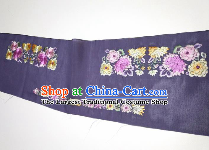 Asian Chinese Traditional Embroidered Chrysanthemum Peony Pattern Design Purple Silk Fabric China Hanfu Silk Material