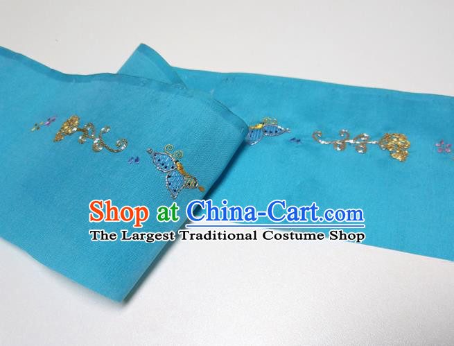 Asian Chinese Traditional Embroidered Butterfly Pattern Design Blue Silk Fabric China Hanfu Silk Material