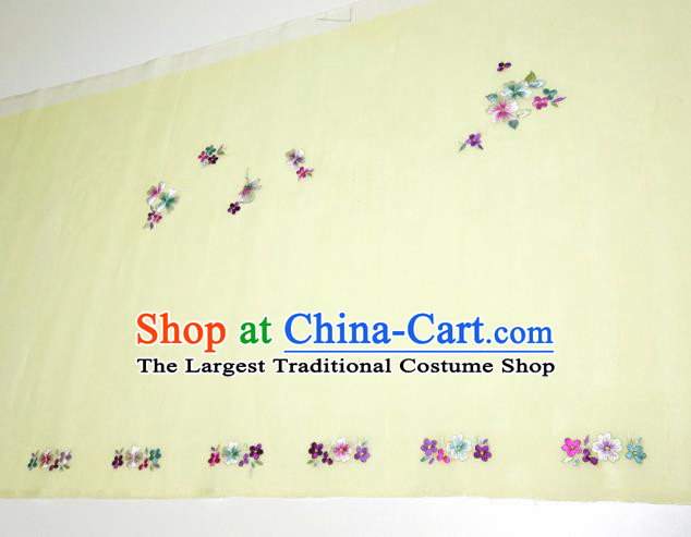 Asian Chinese Traditional Embroidered Butterfly Flowers Pattern Design Yellow Silk Fabric China Hanfu Silk Material