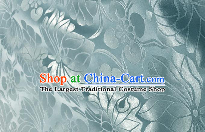 Asian Chinese Traditional Lotus Pattern Design Blue Brocade China Hanfu Satin Silk Fabric Material