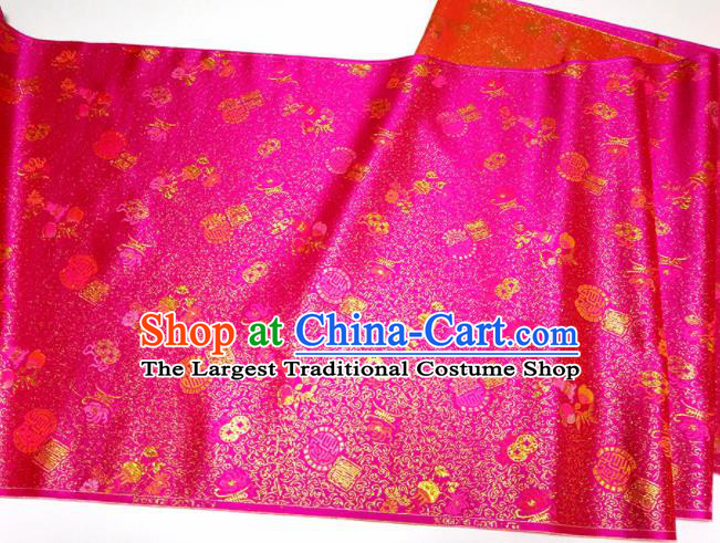 Asian Chinese Traditional Auspicious Pattern Design Rosy Brocade Silk Fabric China Hanfu Satin Material