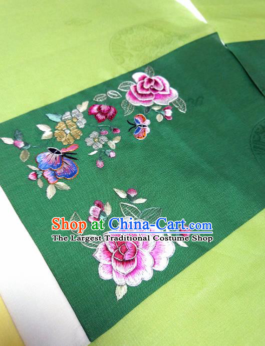 Asian Chinese Traditional Embroidered Peony Pattern Design Green Silk Fabric China Hanfu Silk Material