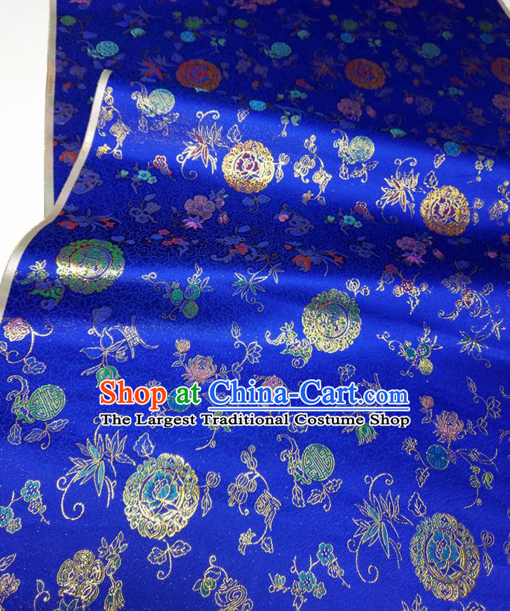 Asian Chinese Traditional Bamboo Peony Pattern Design Royalblue Brocade Silk Fabric China Hanfu Satin Material