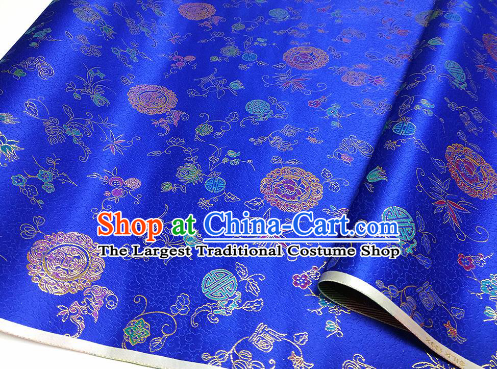 Asian Chinese Traditional Bamboo Peony Pattern Design Royalblue Brocade Silk Fabric China Hanfu Satin Material