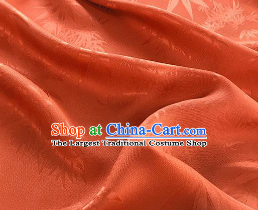Asian Chinese Traditional Bamboo Leaf Pattern Design Deep Orange Silk Fabric China Qipao Material