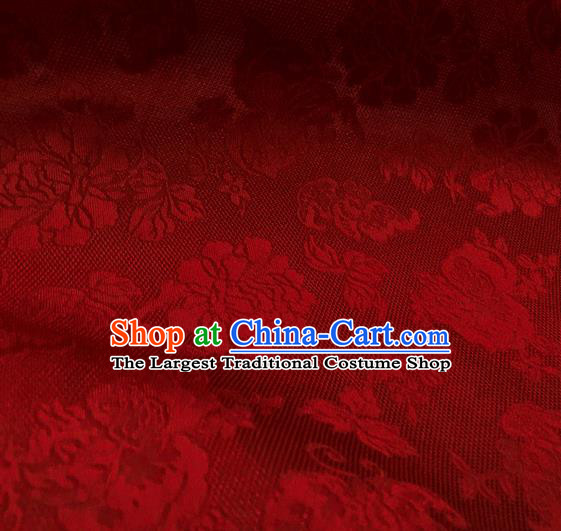 Asian Chinese Traditional Peony Pattern Design Dark Red Silk Imitation China Qipao Silk Fabric Material
