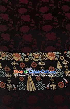 Asian Chinese Traditional Wheels Pattern Design Black Brocade China Hanfu Satin Fabric Material
