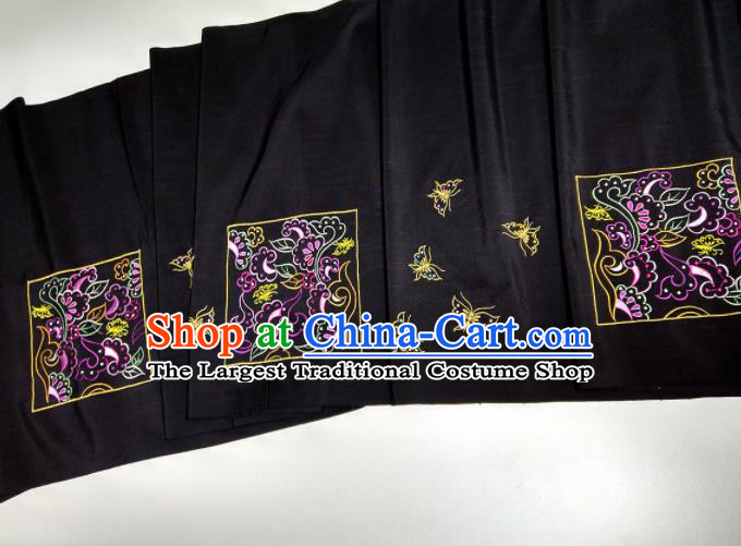 Asian Chinese Traditional Embroidered Butterfly Pattern Design Black Silk Fabric China Hanfu Silk Material