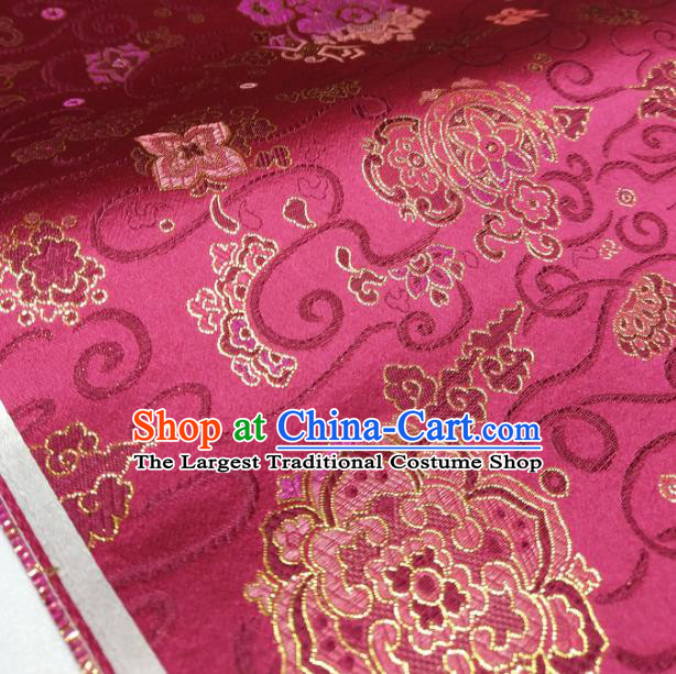 Asian Chinese Traditional Treasure Flowers Pattern Design Wine Red Brocade Silk Fabric China Hanfu Satin Material