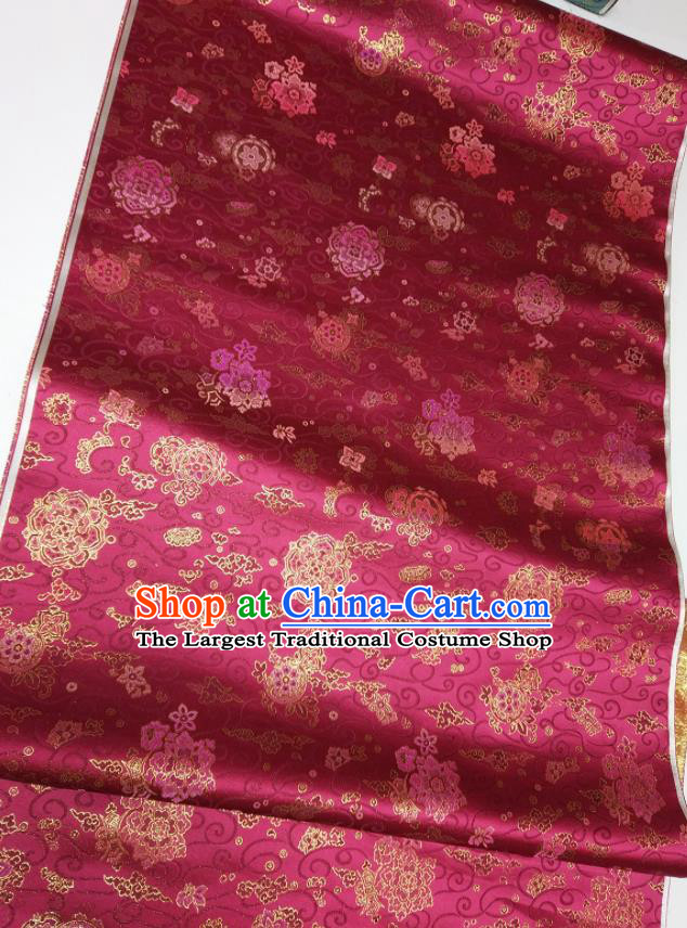 Asian Chinese Traditional Treasure Flowers Pattern Design Wine Red Brocade Silk Fabric China Hanfu Satin Material
