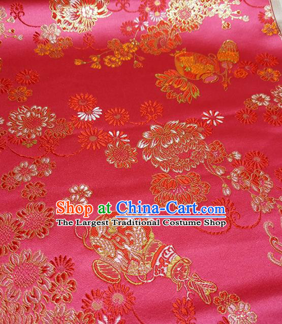 Asian Chinese Traditional Chrysanthemum Pattern Design Peach Pink Brocade Silk Fabric China Hanfu Satin Material