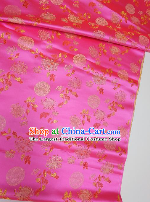 Asian Chinese Traditional Round Chrysanthemum Pattern Design Peach Pink Brocade Silk Fabric China Hanfu Satin Material