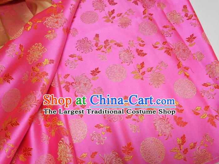 Asian Chinese Traditional Round Chrysanthemum Pattern Design Peach Pink Brocade Silk Fabric China Hanfu Satin Material