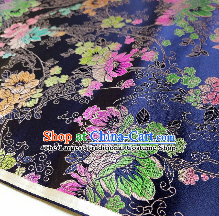 Asian Chinese Traditional Flowers Pattern Design Royalblue Brocade Silk Fabric China Hanfu Satin Material