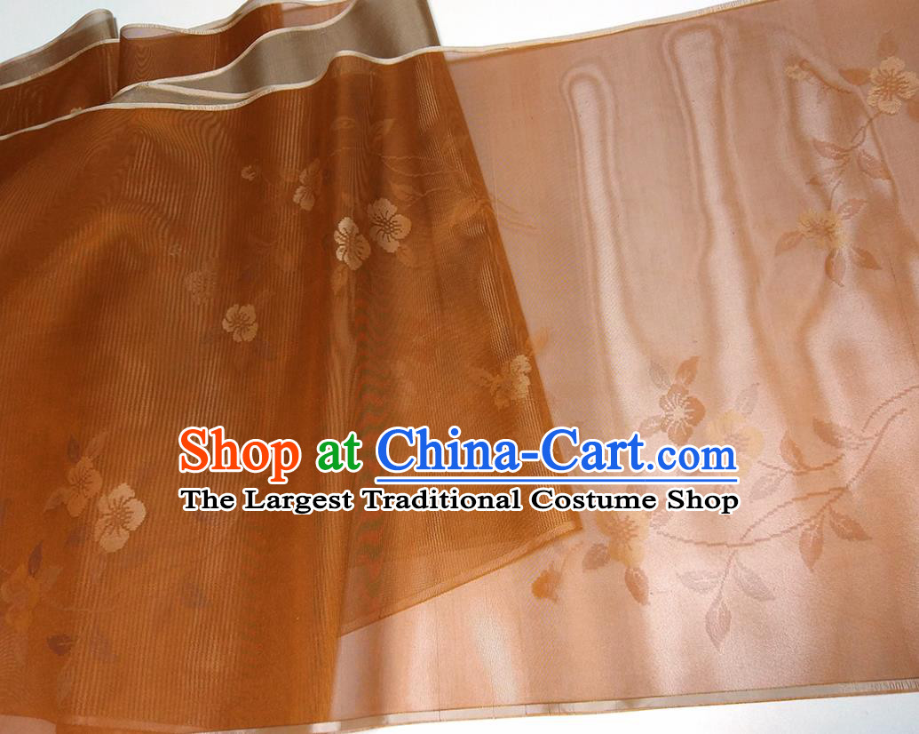 Asian Chinese Traditional Plum Pattern Design Brown Silk Fabric China Hanfu Silk Material