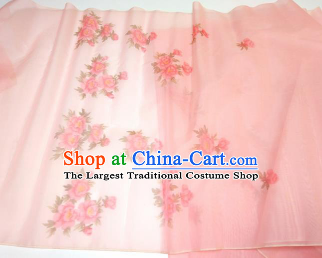 Asian Chinese Traditional Roses Pattern Design Pink Silk Fabric China Hanfu Silk Material