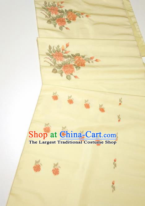 Asian Chinese Traditional Roses Pattern Design Yellow Silk Fabric China Hanfu Silk Material