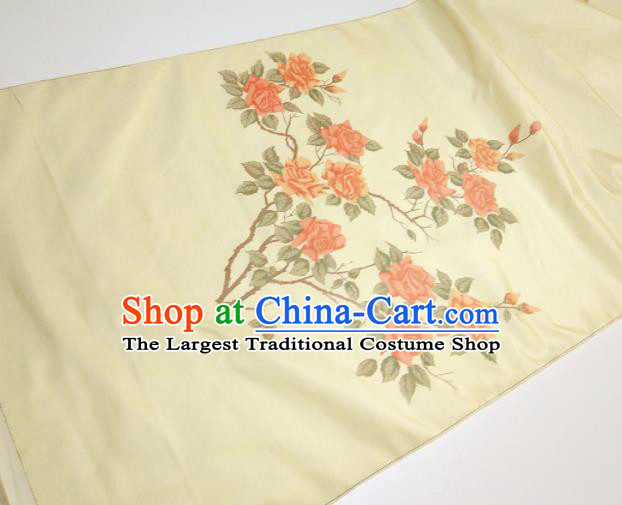 Asian Chinese Traditional Roses Pattern Design Yellow Silk Fabric China Hanfu Silk Material