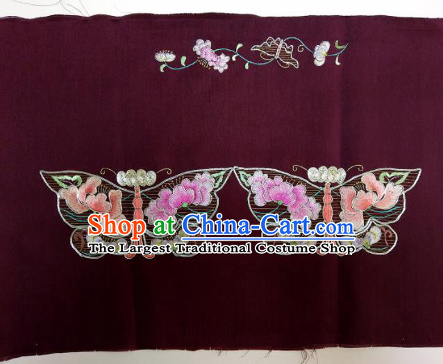 Chinese Traditional Embroidered Butterfly Pattern Design Wine Red Silk Fabric Asian China Hanfu Silk Material