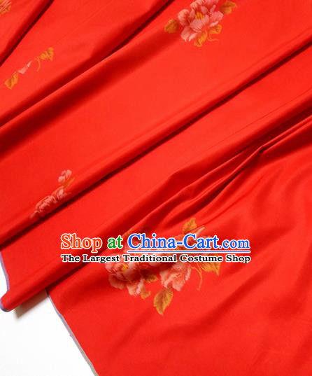Chinese Traditional Roses Pattern Design Red Silk Fabric Asian China Hanfu Silk Material