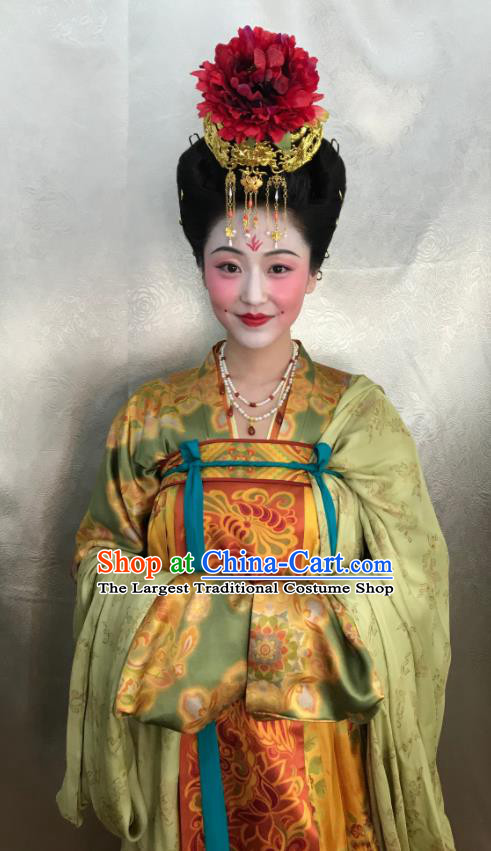 Chinese Ancient Tang Dynasty Court Lady the Longest Day in Chang An Replica Costumes and Headpiece Complete Set
