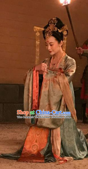 Chinese Ancient Tang Dynasty Imperial Consort the Longest Day in Chang An Xu Hezi Replica Costumes and Headpiece Complete Set