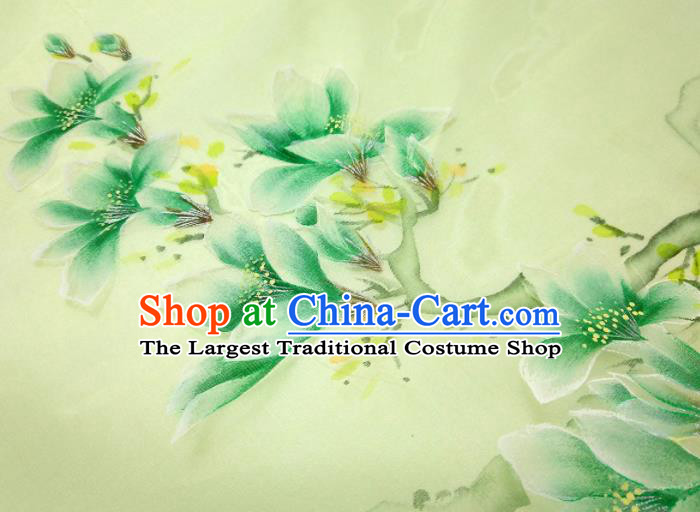Chinese Traditional Yulan Magnolia Pattern Design Green Silk Fabric Asian China Hanfu Silk Material