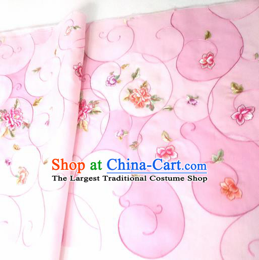 Chinese Traditional Embroidered Peony Pattern Design Pink Silk Fabric Asian China Hanfu Silk Material