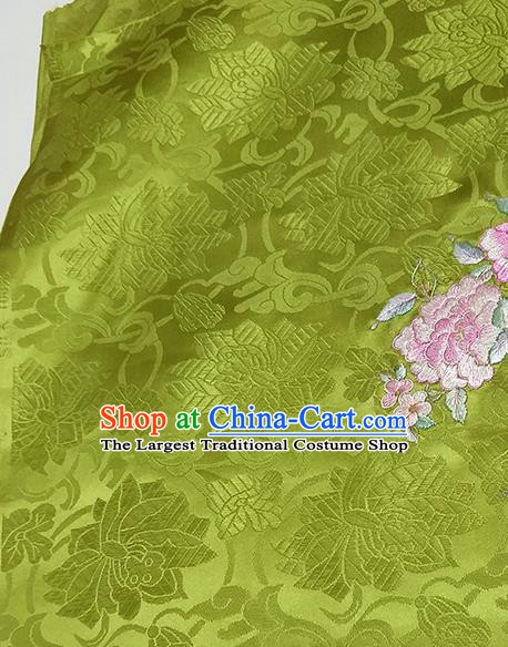 Chinese Traditional Lotus Pattern Design Green Silk Fabric Asian Brocade China Hanfu Satin Material